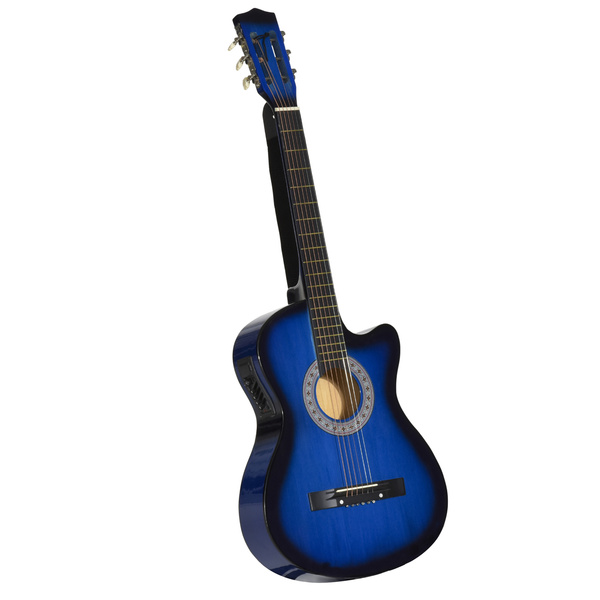 HOMCOM 38 Inch Full Size Acoustic Electric Guitar, Classical Beginner Junior Adult Guitar Gloss Finish with Carrying Case, Strap, Picks, Spare Strings - Blue
