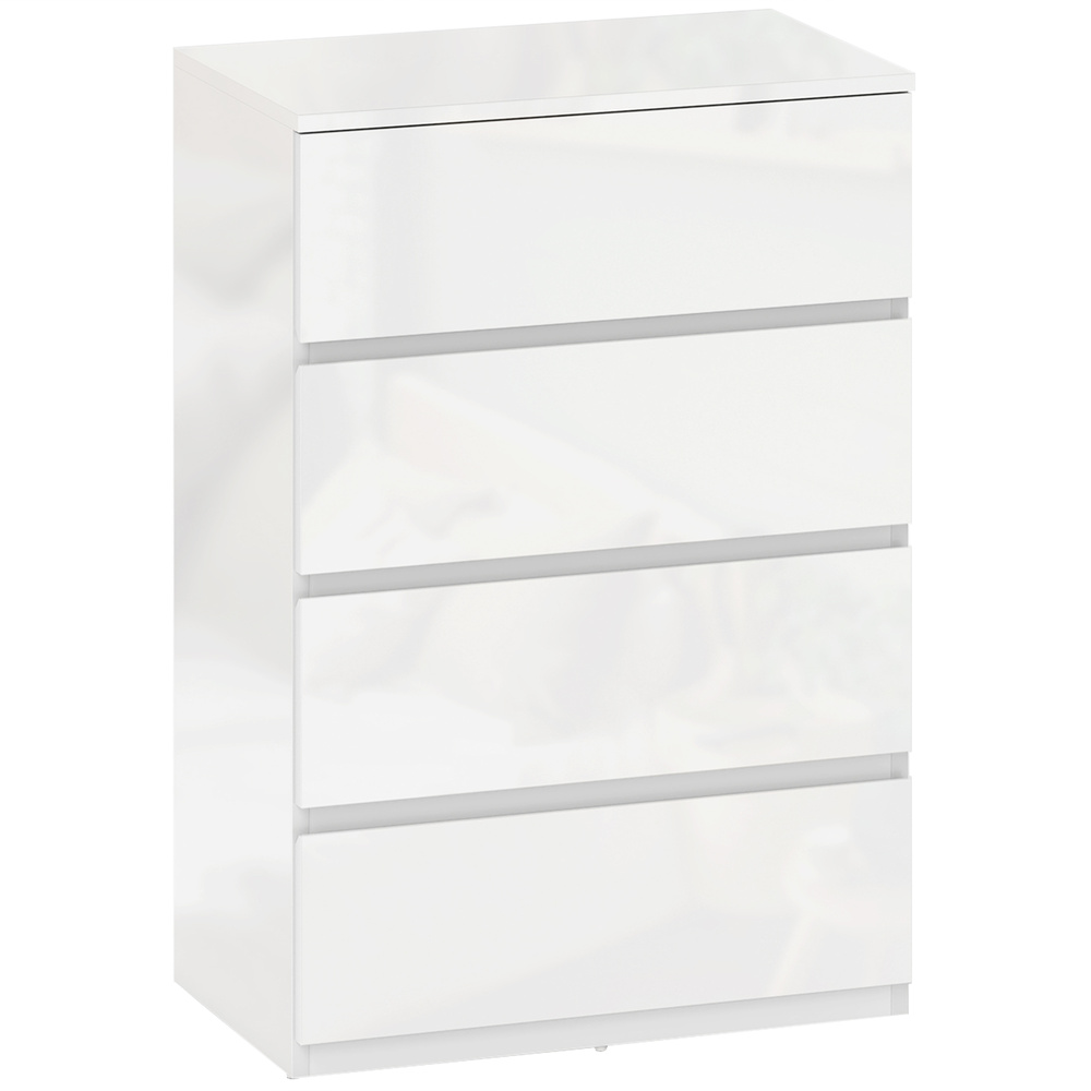 HOMCOM High Gloss Chest of Drawers, 4-Drawer Storage Cabinets, Modern Dresser for Bedroom, White