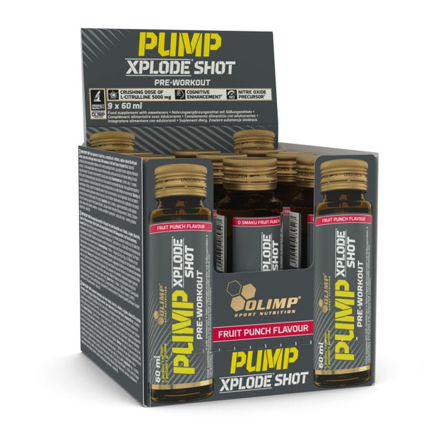 Olimp Nutrition Pump Xplode Shot Stimulant-Free Pre-Workout for Muscle Pump and Focus 9 x 60 ml