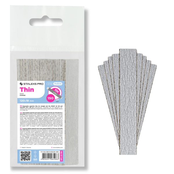 Staleks Pro Smart Thin  PapmAm Disposable Replaceable Nail Files Straight Shape DFC-22-150 Grit 50 Pcs