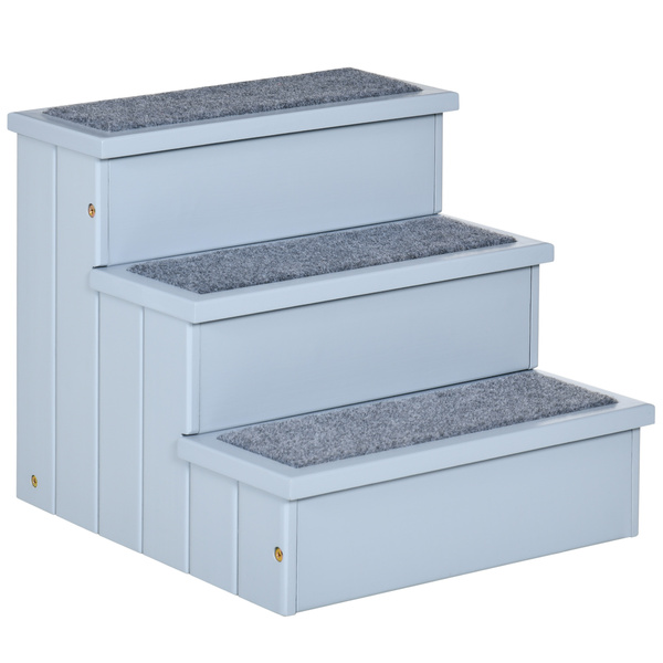 PawHut Dog Steps for Bed Sofa, 3 Step Wooden Dog Stairs for Sofa, Pet Stairs with Storage for Small Cats and Puppy, Grey