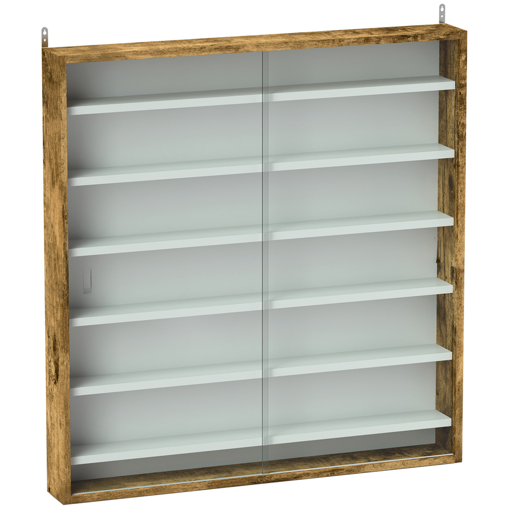 HOMCOM Six Shelf Display Cabinet, with Glass Doors - Brown