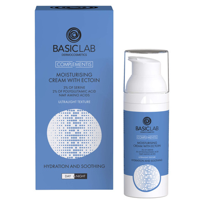 BasicLab Complementis Moisturizing Cream with Ectoine with Ultra-Light Consistency Hydration and Soothing for Day and Night 50ml