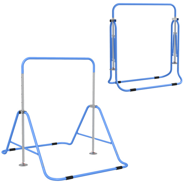 HOMCOM Kids Gymnastic Bar, with Adjustable Height, Foldable Horizontal Bars - Blue