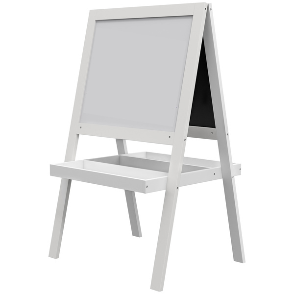 AIYAPLAY Kids Easel, Art Easel with Double Sided Whiteboard, Chalkboard, Storage, 2 in 1 Standing Easel for Toddlers 18-48 Months, White