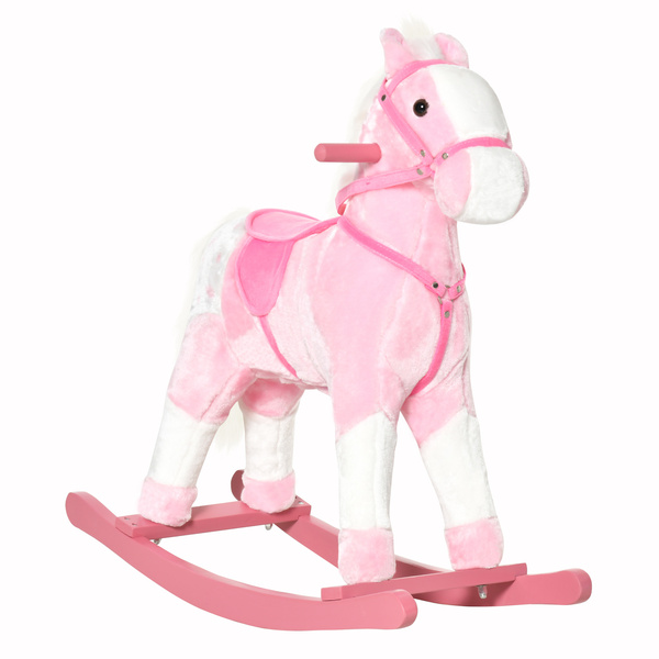 HOMCOM Baby Rocking Horse Plush Ride on Animals Rocker with Sound Handle Grip for Kids 3-6 Years - Pink