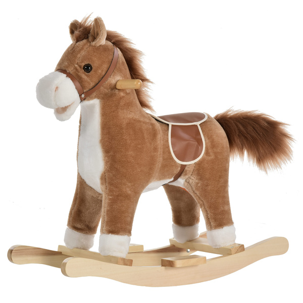 HOMCOM Kids Classic Rocking Horse, with Moving Mouth, Neighing Sounds, Brown