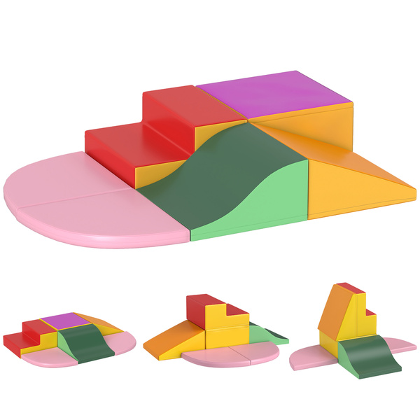 HOMCOM 6 Piece Soft Play Equipment for Kids Climb and Crawl, Red