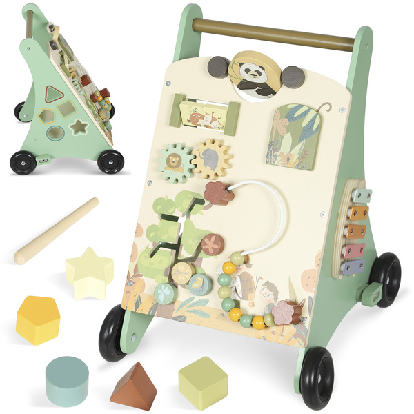 AIYAPLAY Wooden Baby Walker, Push Along Walker Toys with Speed Control, Xylophone, gears and Bead Maze, Green
