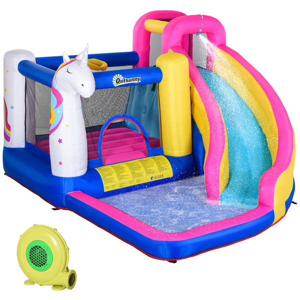 Outsunny 5 in 1 Bouncy Castle, with Blower, for Ages 3-8 Years - Multicoloured