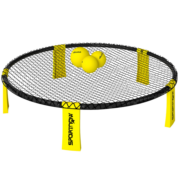 SPORTNOW Spike Game Set, Mini Beach Games Set with Net, 3 Balls and Ball Pump, Portable with Carrying Bag for Outdoor Team Sports, Yellow