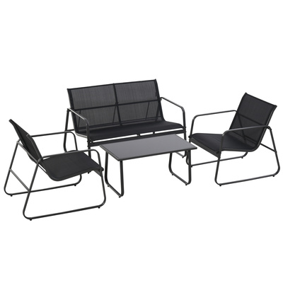 Outsunny Four-Piece Minimalistic Garden Sofa Set - Black