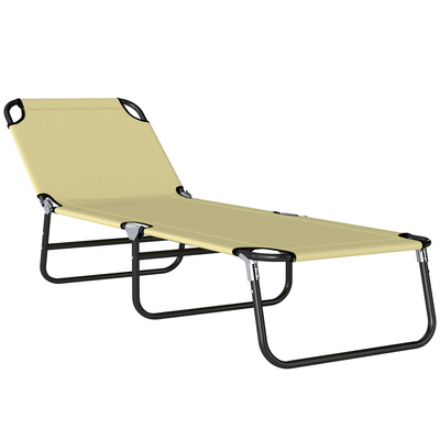 Outsunny Foldable Sun Lounger with 5-Position Adjustable Backrest, Outdoor Portable Recliner Chaise Lounge Chair with Breathable Mesh Fabric, Beige