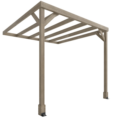 Outsunny Lean-To Wooden Pergola Kit, Decorative Garden Gazebo with Stable Structure and Concrete Anchors, 2.4 x 2.4m, Light Brown