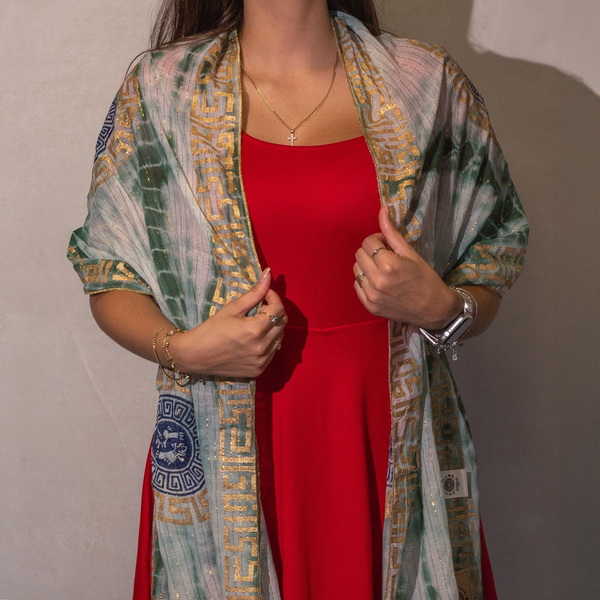 Nomad Sari Summer Marbella Print Scarf - Green with Gold (180x50cm)