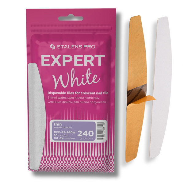 Staleks Pro Expert 42 White Disposable Crescent Nail File Refills 240 Grit DFE-42-240w 50pcs