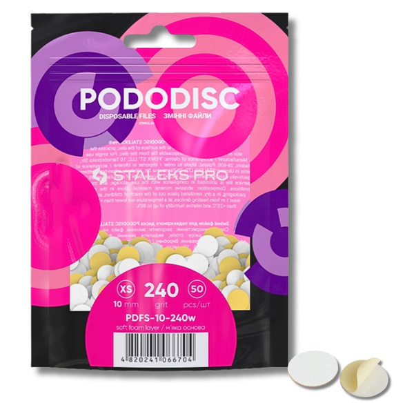 Staleks Pro Expert Pododisc Disposable Pedicure White Files Discs on Soft Foam Layer Size XS 10mm Grit 240 50pcs