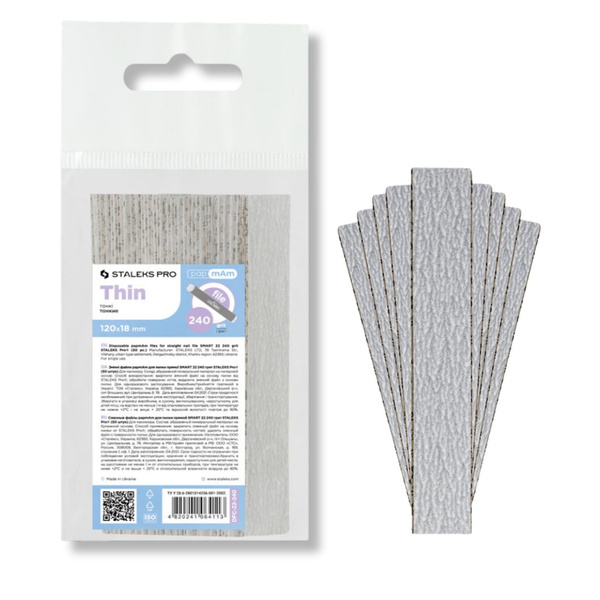 Staleks Pro Smart Thin PapmAm Disposable Replaceable Nail Files Straight Shape -DFC-22-240 Grit 50 Pcs