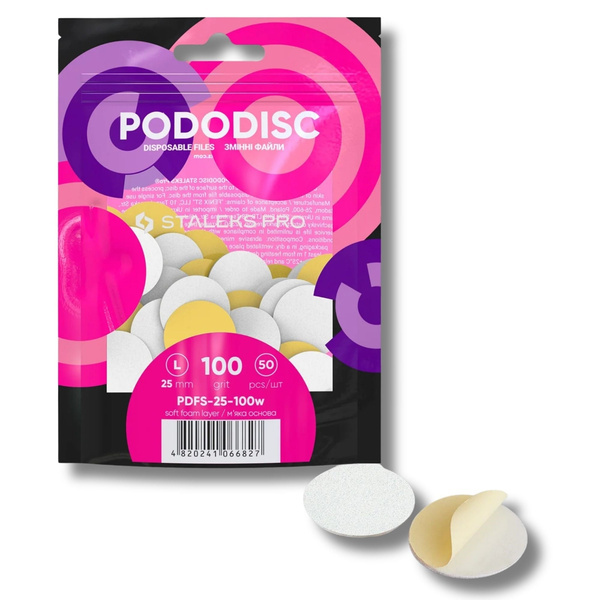 Staleks Pro Expert Pododisc Disposable Pedicure White Files Discs on Soft Foam Layer Size L 25mm Grit 100pcs