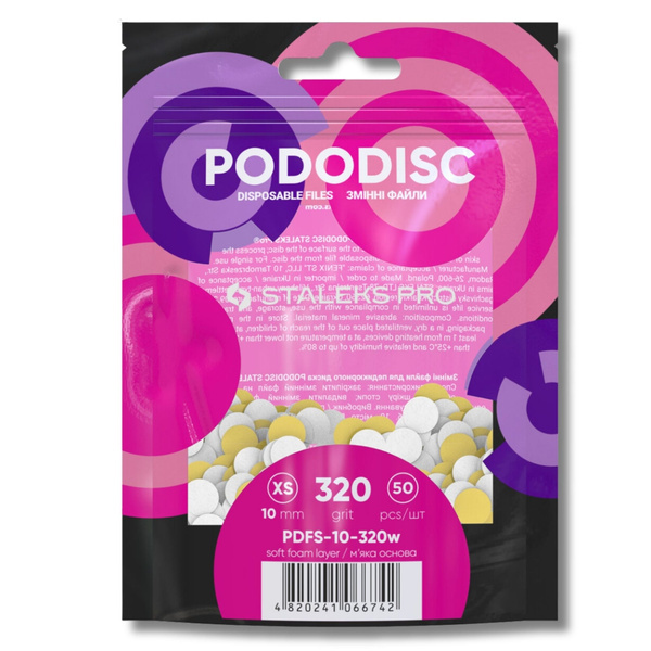 Staleks Pro Expert Pododisc Disposable Pedicure White Files Discs on Soft Foam Layer Size XS 10mm Grit 320 50pcs