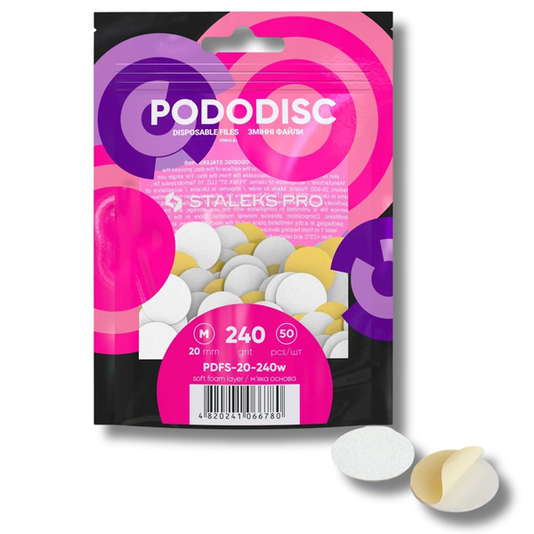 Staleks Pro Expert Pododisc Disposable Pedicure White Files Discs on Soft Foam Layer Size M 20mm Grit 240 50pcs