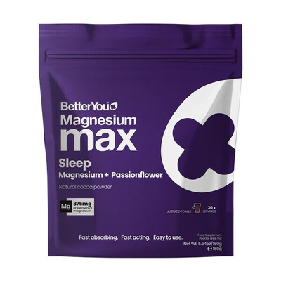 BetterYou Magnesium Max Sleep Powder with Natural Cocoa Flavour for Restful Sleep 160g