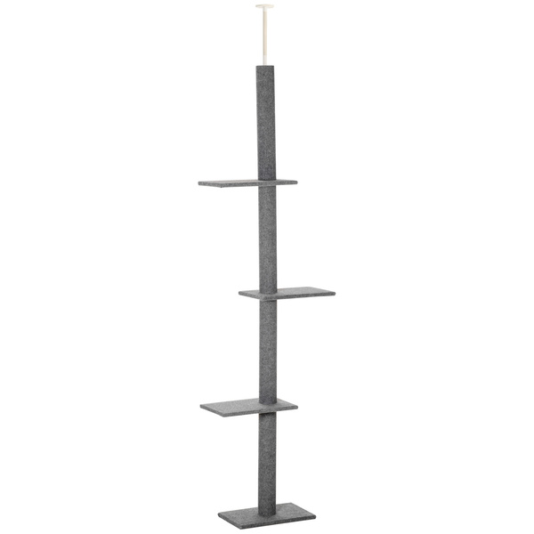 PawHut 260cm Floor To Ceiling Cat Tree for Indoor Cats w/ Three Platforms Activity Centre - Grey