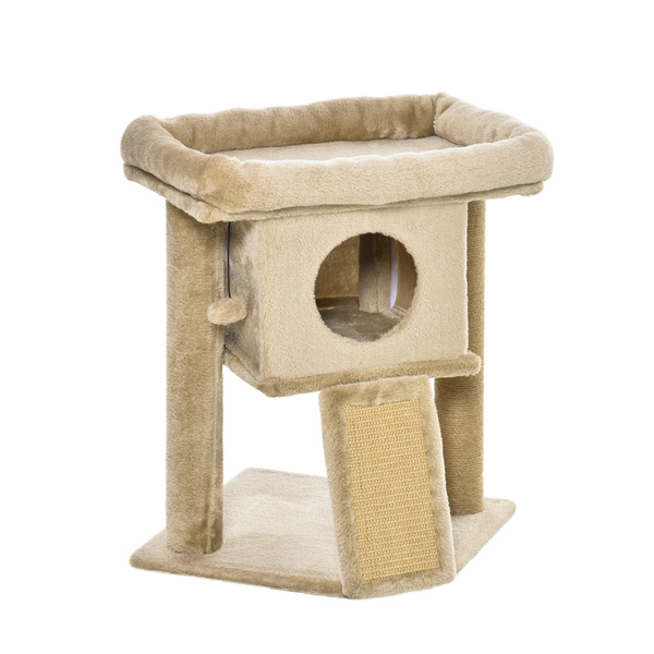 PawHut Cat Tree Tower for Indoor Cats Cat Scratching Post Climbing Activity Centre w/Jute Scratching Pad, Toy Ball, Cat House - Coffee