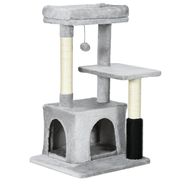 PawHut Cat Tree for Indoor Cats Climbing Tower Kitten Scratch Post Activity Center Kitten, Grey