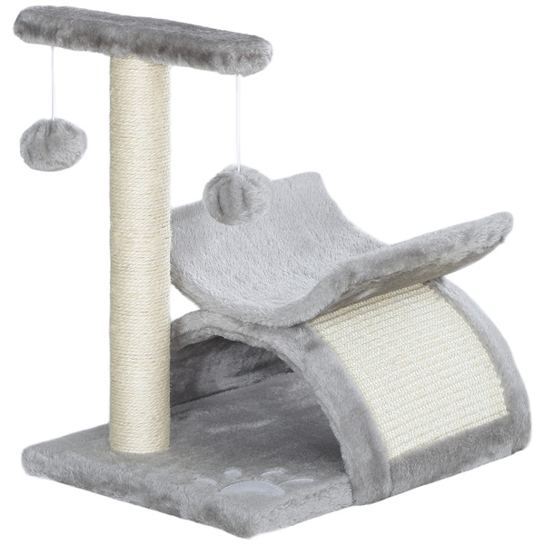 PawHut Cat Tree, Cat Tower for Kittens with Rotatable Top Bar, Sisal Scratching Post, Tunnel, Dangling Balls - Grey