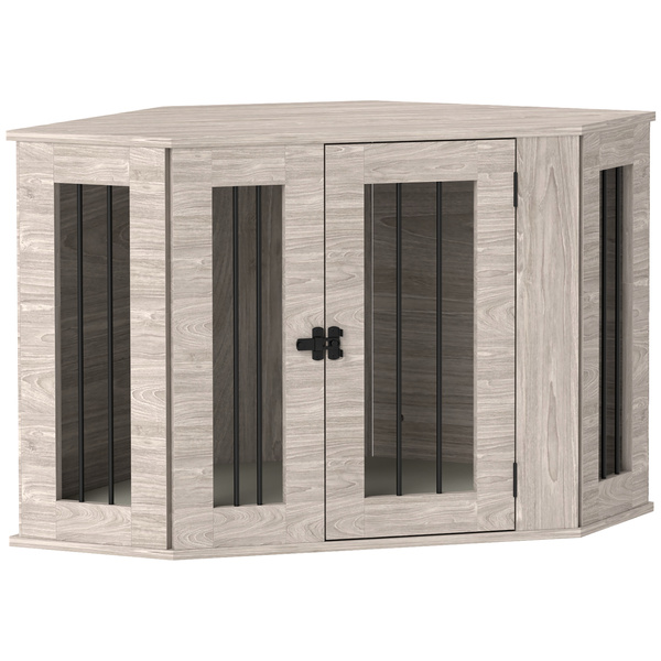 PawHut Dog Crate Furniture Side Table, with Cushion, 104 x 55 x 63cm - Walnut Brown