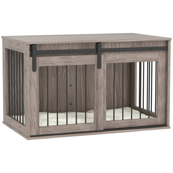 PawHut 98cm Dog Crate Furniture with Removable Cushion for Large Dogs - Brown