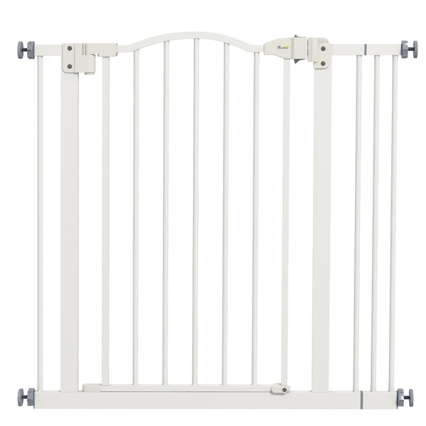 PawHut Metal 74-87cm Adjustable Pet Gate Safety Barrier w/ Auto-Close Door White