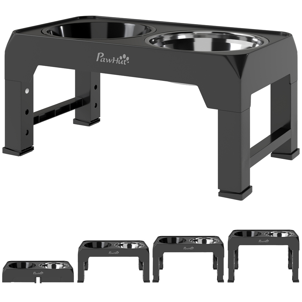 PawHut Raised Dog Bowl, Foldable Elevated Dog bowls with Slow Feeder, 4 Adjustable Heights, for Small Medium Large Breeds