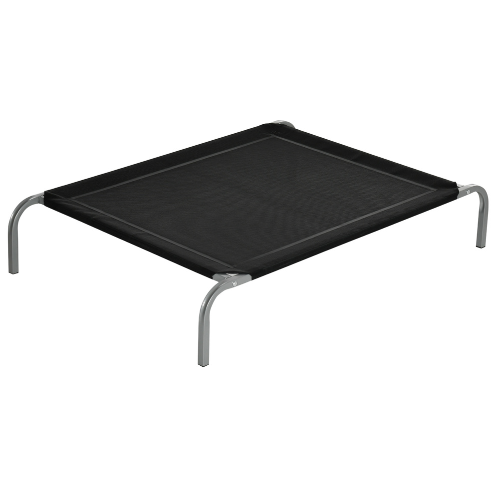 PawHut Elevated Pet Bed Cooling Raised Cot Style Bed for Large Medium Sized Dogs with Non-slip Pads Steel Frame Breathable Mesh Fabric, 110 x 75 x 20 cm - Black