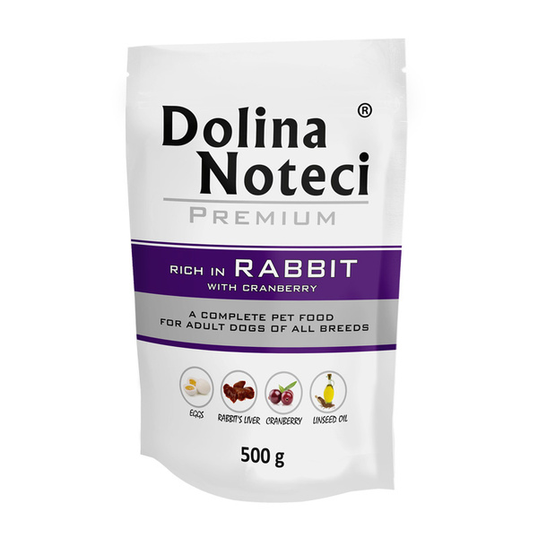 Dolina Noteci Premium Wet Food with Rabbit and Cranberry for Adult Dogs of All Breeds 500g