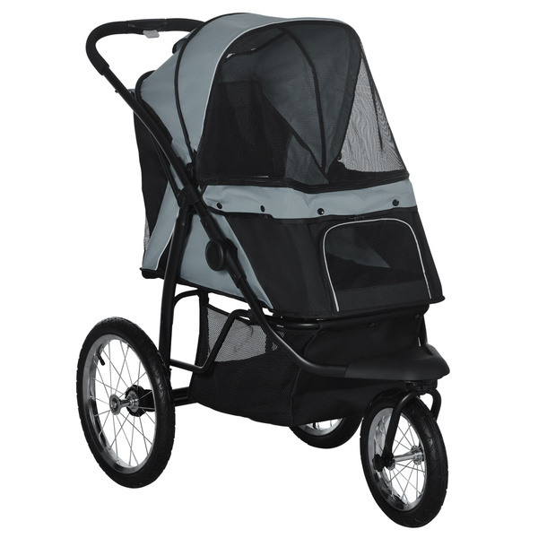 PawHut Foldable Pet stroller, Dog Buggy with Three Wheels, for Small/Medium Dogs, Grey
