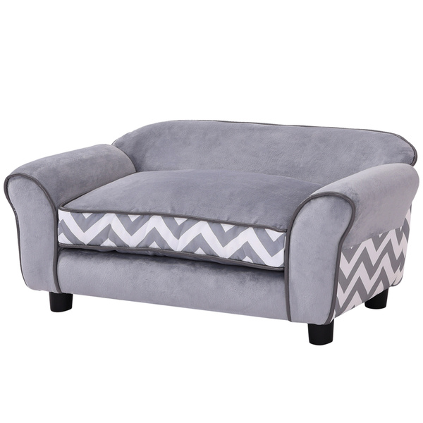 PawHut Dog Sofa Bed for XS-Sized Dogs, Cat Sofa with Soft Cushion, Pet Chair Lounge with Washable Cover, Removable Legs, Wooden Frame - Grey