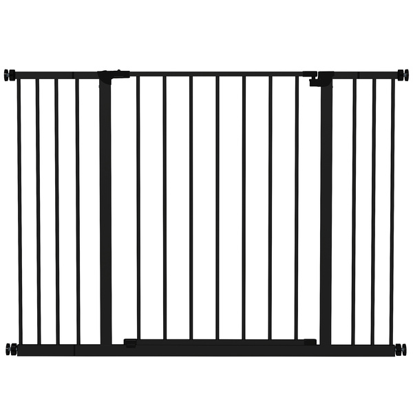 PawHut Dog Gate Pet Safety Gate Stair Barrier Pressure Mount Adjustable 76-82/86-97/101-107 cm, Black