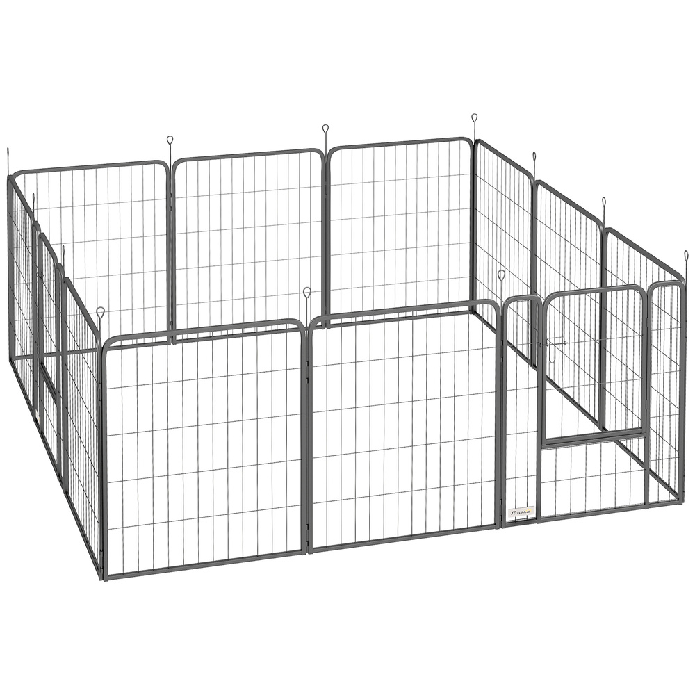 PawHut 12-Panel Solid Dog Playpen with Doors, for Medium Dogs, 80cm High, Black