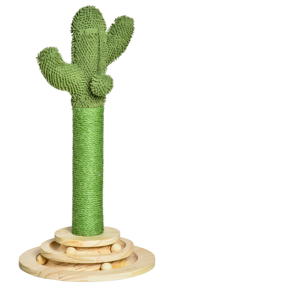 PawHut Cat Tree Cactus Sisal Scratching Post for Indoor Cats Play Tower Kitten Furniture with Hanging Ball Interactive Fun Roller Exerciser 32 x 32 x 60cm