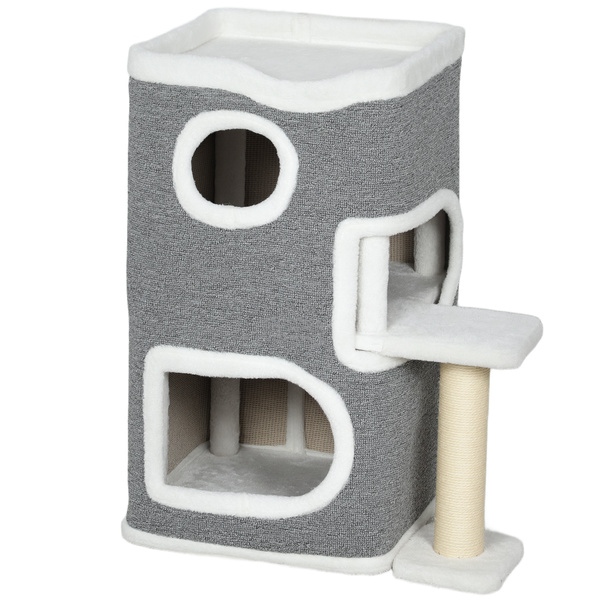 PawHut 75 cm Cat Tree, Cat Tower Condo for Indoor Cats with Scratching Post, Jumping Platform, Grey