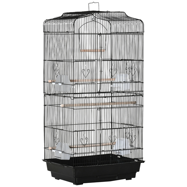 PawHut Large Metal Bird Cage with Stand, Perches, Food Bowls, Swing, for Budgies, Parakeets, Black