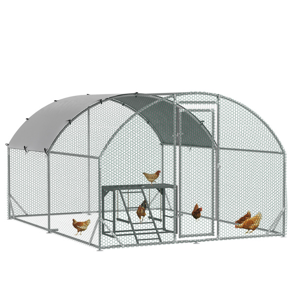 PawHut Walk In Chicken Run with Chicken Activity Shelf and Cover, 2.8 x 3.8 x 2m