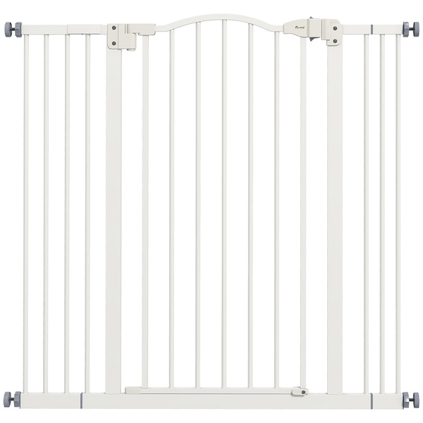 PawHut Pressure Fit Dog Stair Gate No Drilling Safety Gate Auto Close for Doorways, Hallways, 74-100cm Adjustable, 94cm Tall, White
