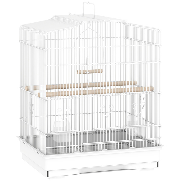 PawHut Large Metal Bird Cage with Perches, Food Bowls, Swing, for Budgies, Parakeets, White