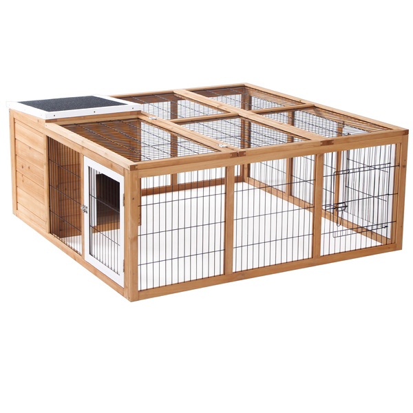 PawHut Rabbit Hutch Outdoor, Guinea Pig House, Bunny Run Cage with Openable Top for 1–2 Rabbits, 123 x 120 x 52cm, Yellow