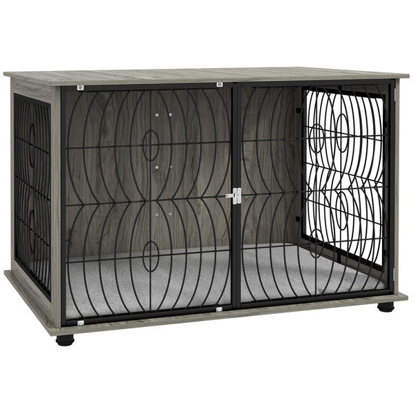 PawHut 46.46'' Dog Crate Furniture End Table w/ Plush Washable Cushion, Lockable Door, for Extra Large Dogs