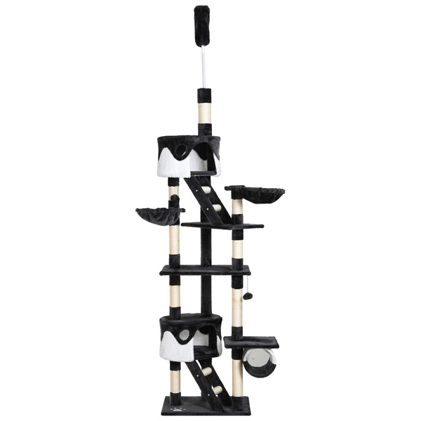 PawHut Floor-to-Ceiling Cat Tree for Indoor Cats, 240-260cm Adjustable Cat Tree - White