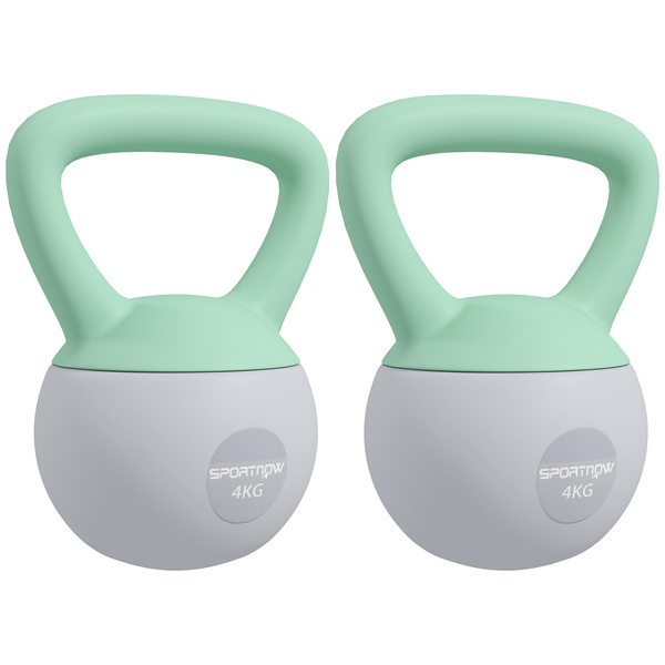 SPORTNOW 2 x 4kg Soft Kettlebell, Kettle Bell with Non-Slip Handle, for Home Gym, Strength Training, Cardio - Grey and Green